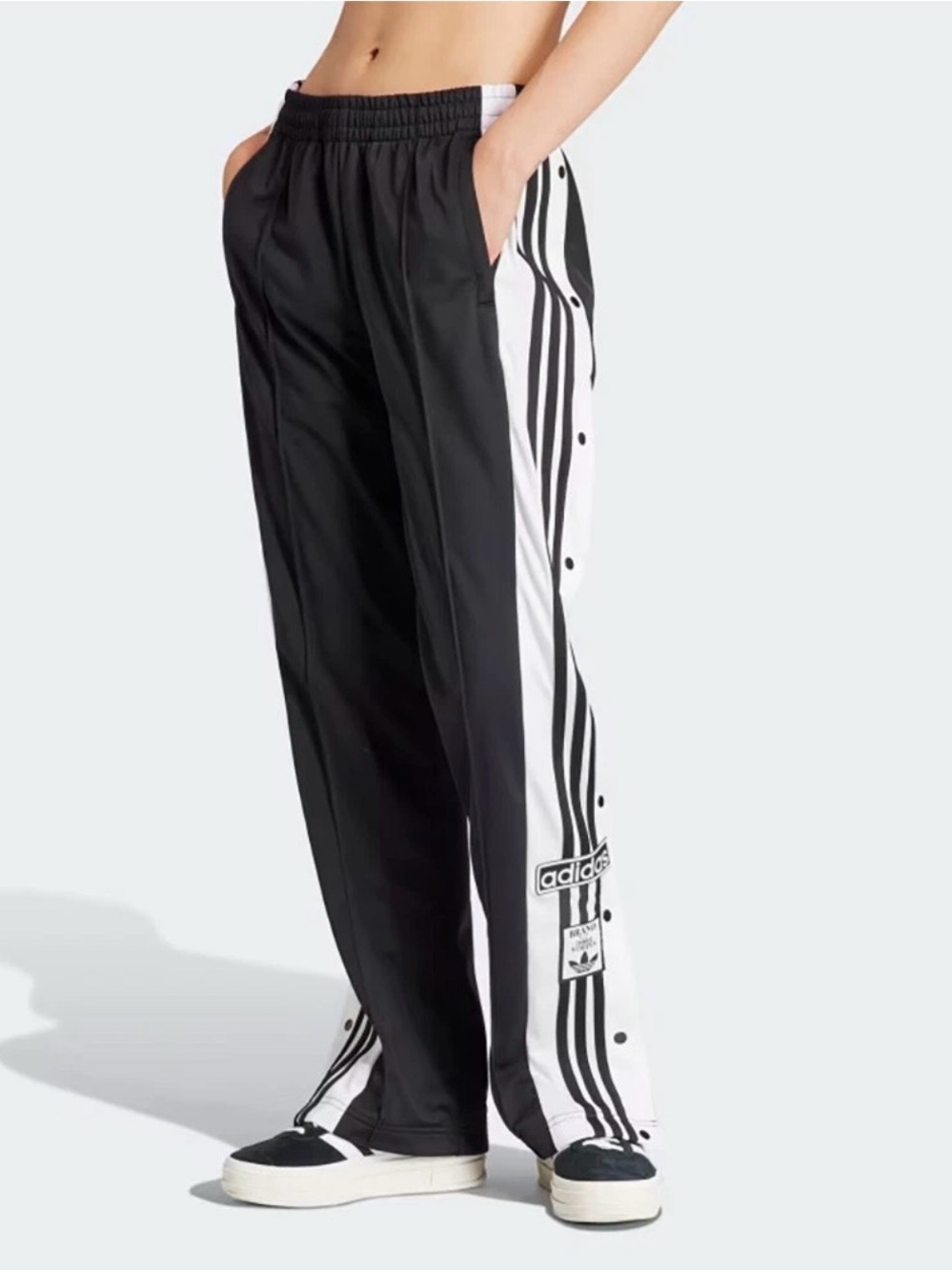 adidas Black Track Snap-Stripe Joggers with White Panels